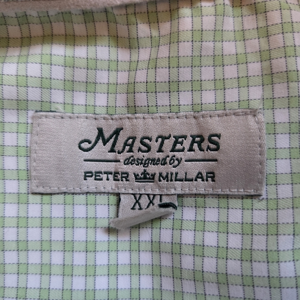 PETER MILLAR MASTERS Golf Mens Button Front Dress Shirt Green/White Check XXL - Picture 6 of 6